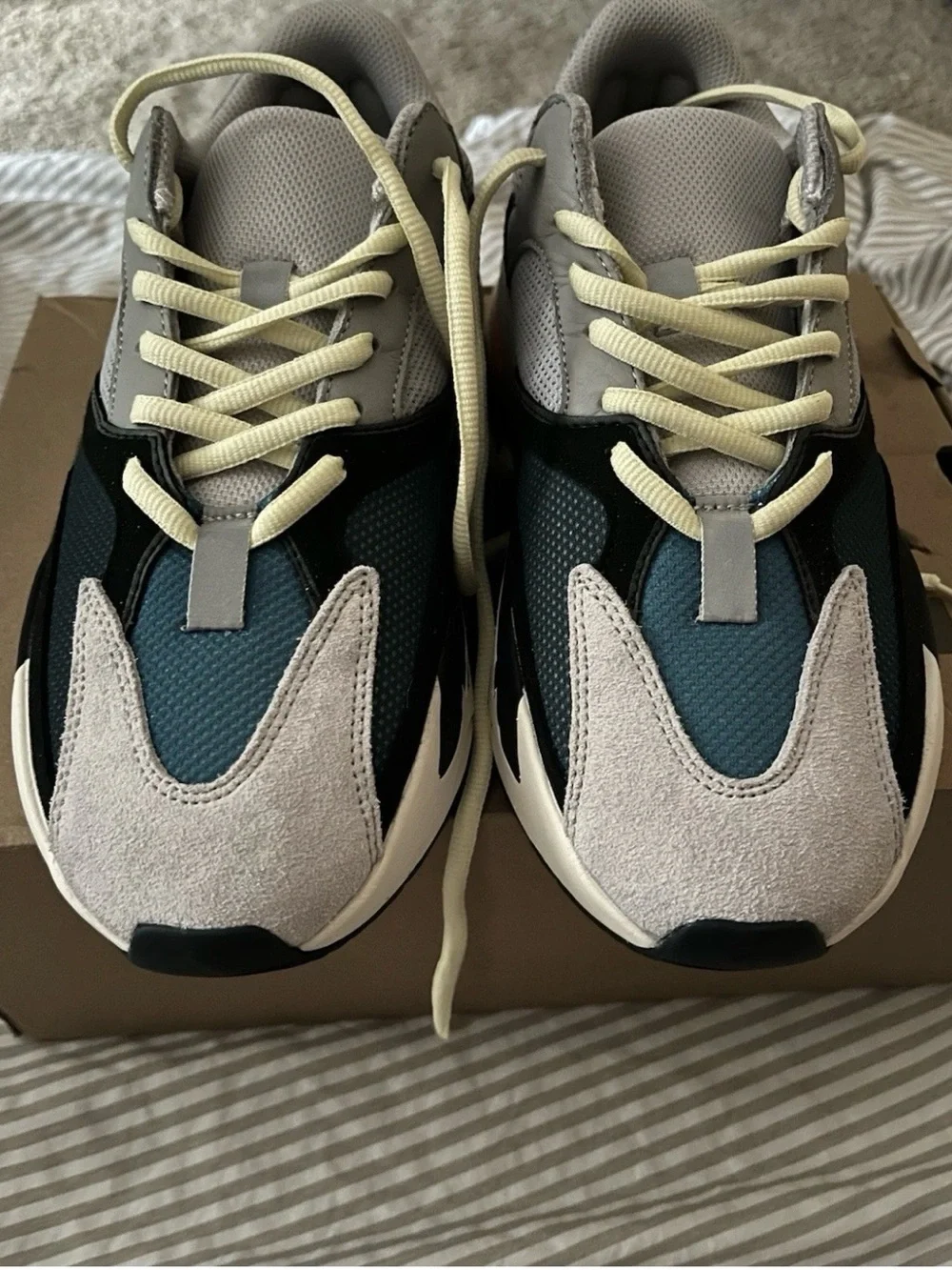 adidas Yeezy Men’s Athletic Sneakers in Black, Gray, White with Orange Accent